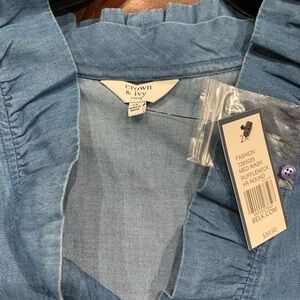 Crown & Ivy Denim Blue Ruffle V-Neck Top